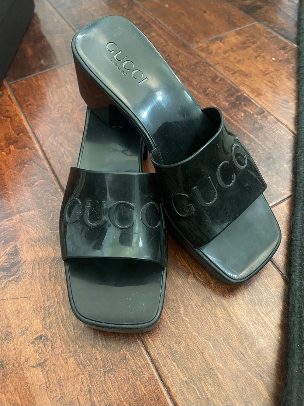 Gucci Black Embossed Logo Slide Mules